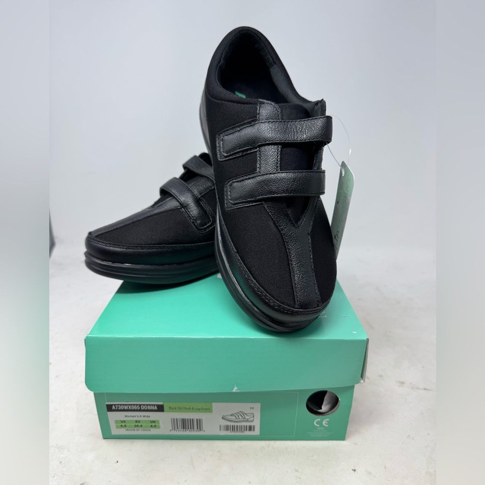 Apex Women's 6.5 X-Wide Black Orthopedic Diabetic Walking Shoes A730W Donna NEW